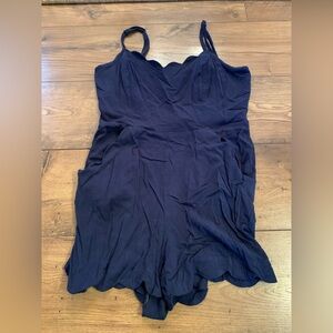 Women’s navy blue scalloped romper